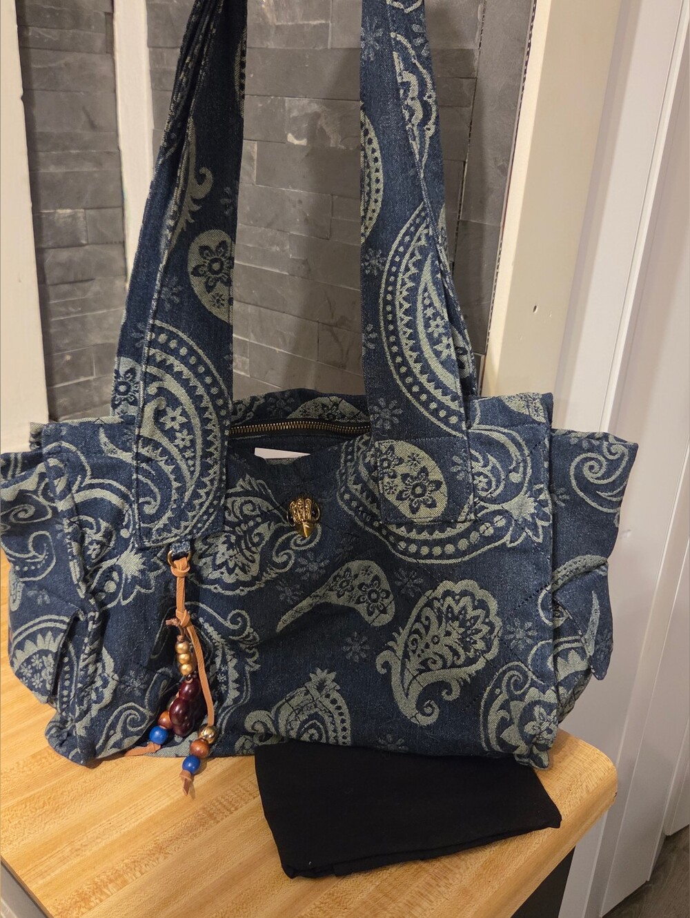 Kurt Geiger NWT Denim Paisley Tote, Bag Charm, & Dustbag NEW THIS SEASON